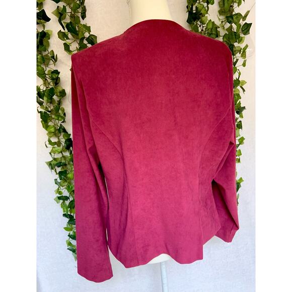 Vintage Kathie Lee Collection Maroon V neck Blazer with Shoulder Pads size 14 L - Picture 5 of 11